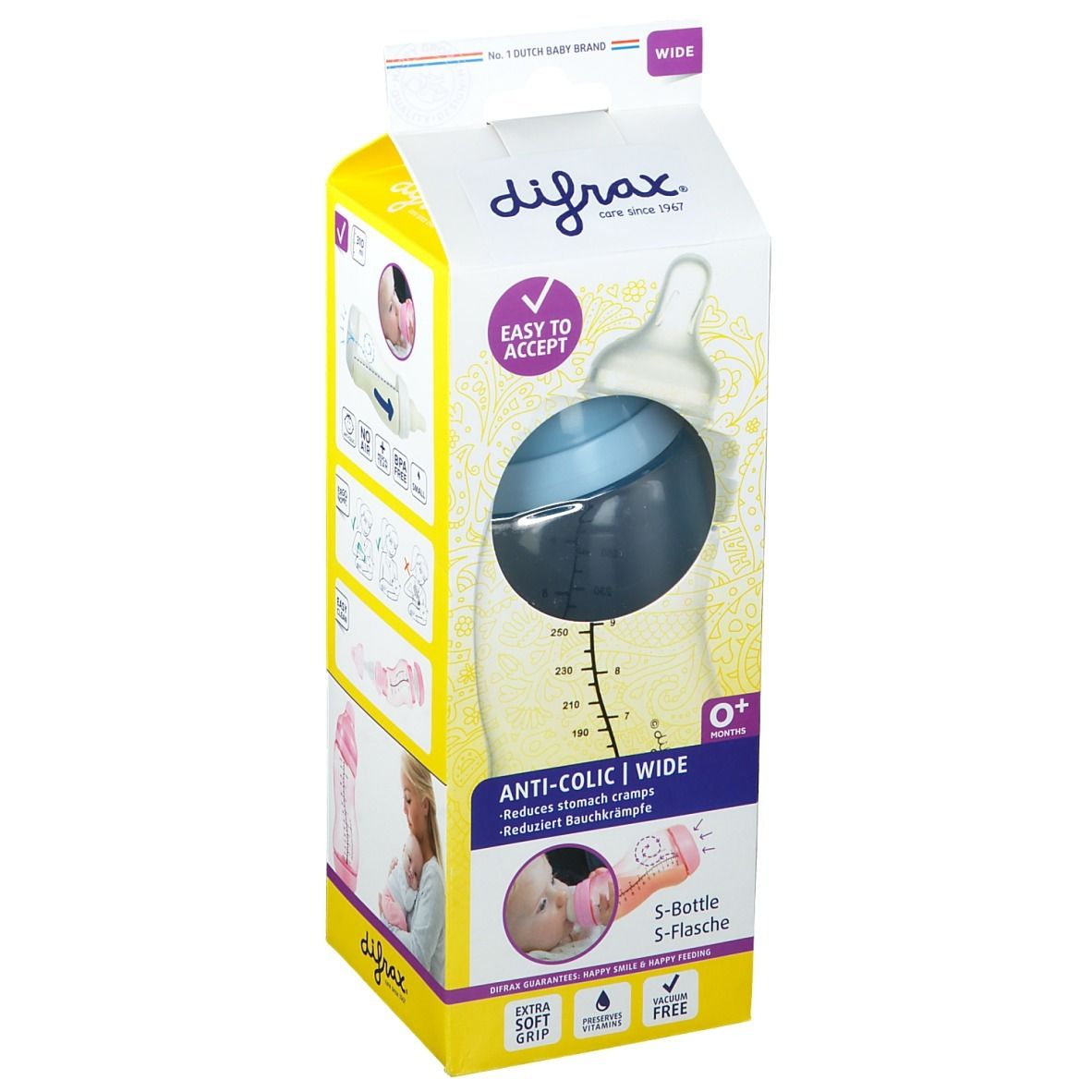 difrax® S-Babyflasche - Wide - Blau 310 ml +0m