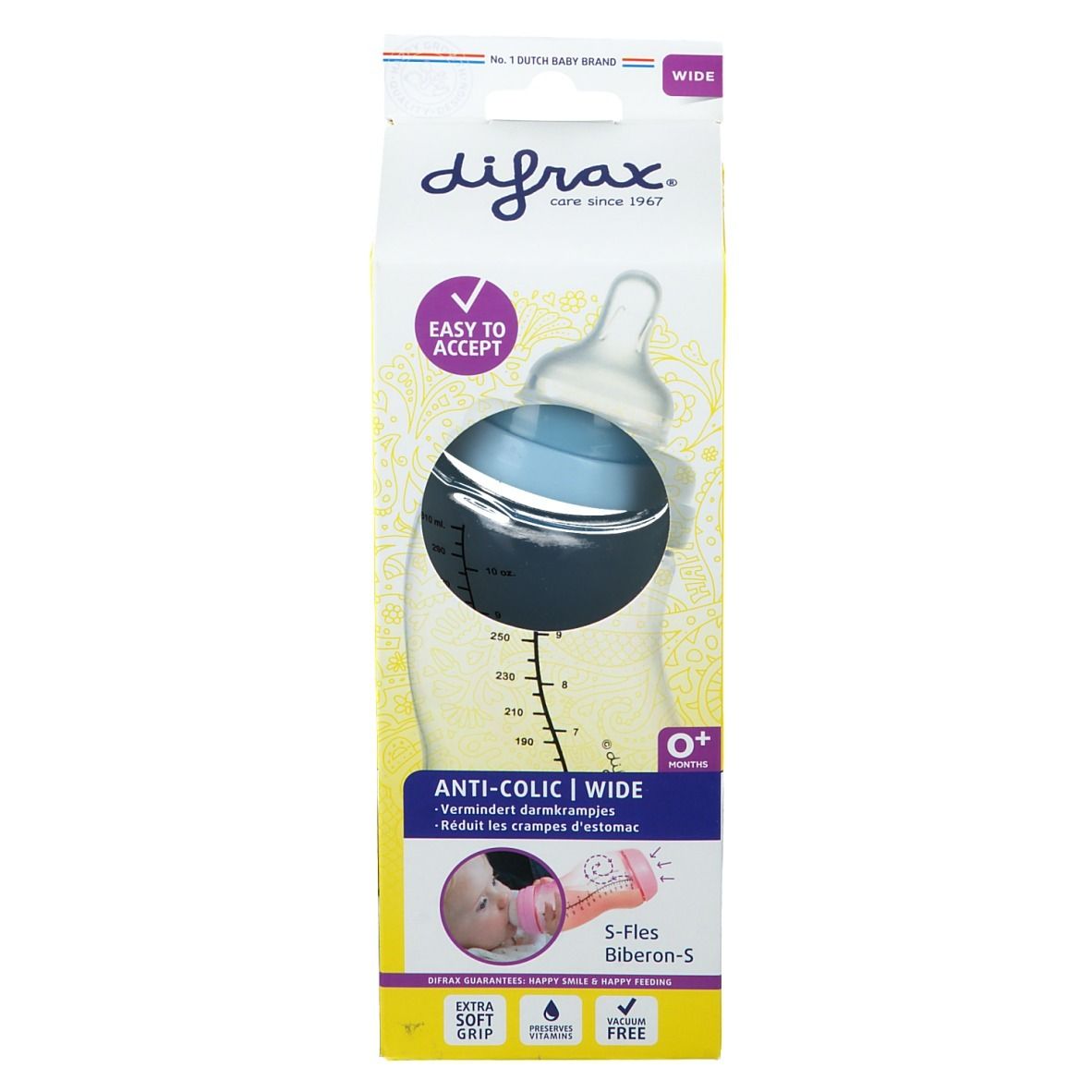 difrax® S-Babyflasche - Wide - Blau 310 ml +0m