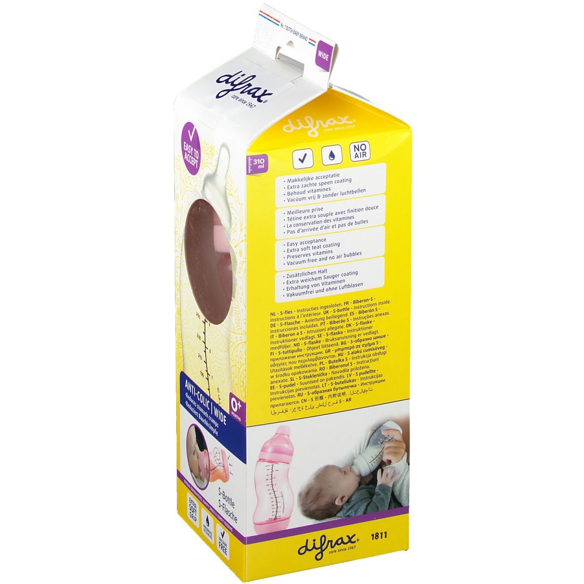Difrax® Biberon S Wide Girl 0+ mois 310 ml