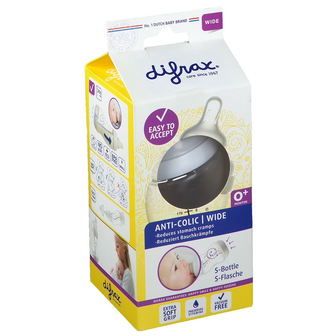 difrax® S-Babyflasche Wide Weiß 200 ml +0m