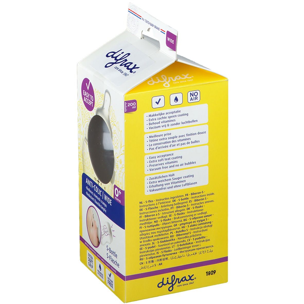 difrax® S-Babyflasche Wide Weiß 200 ml +0m