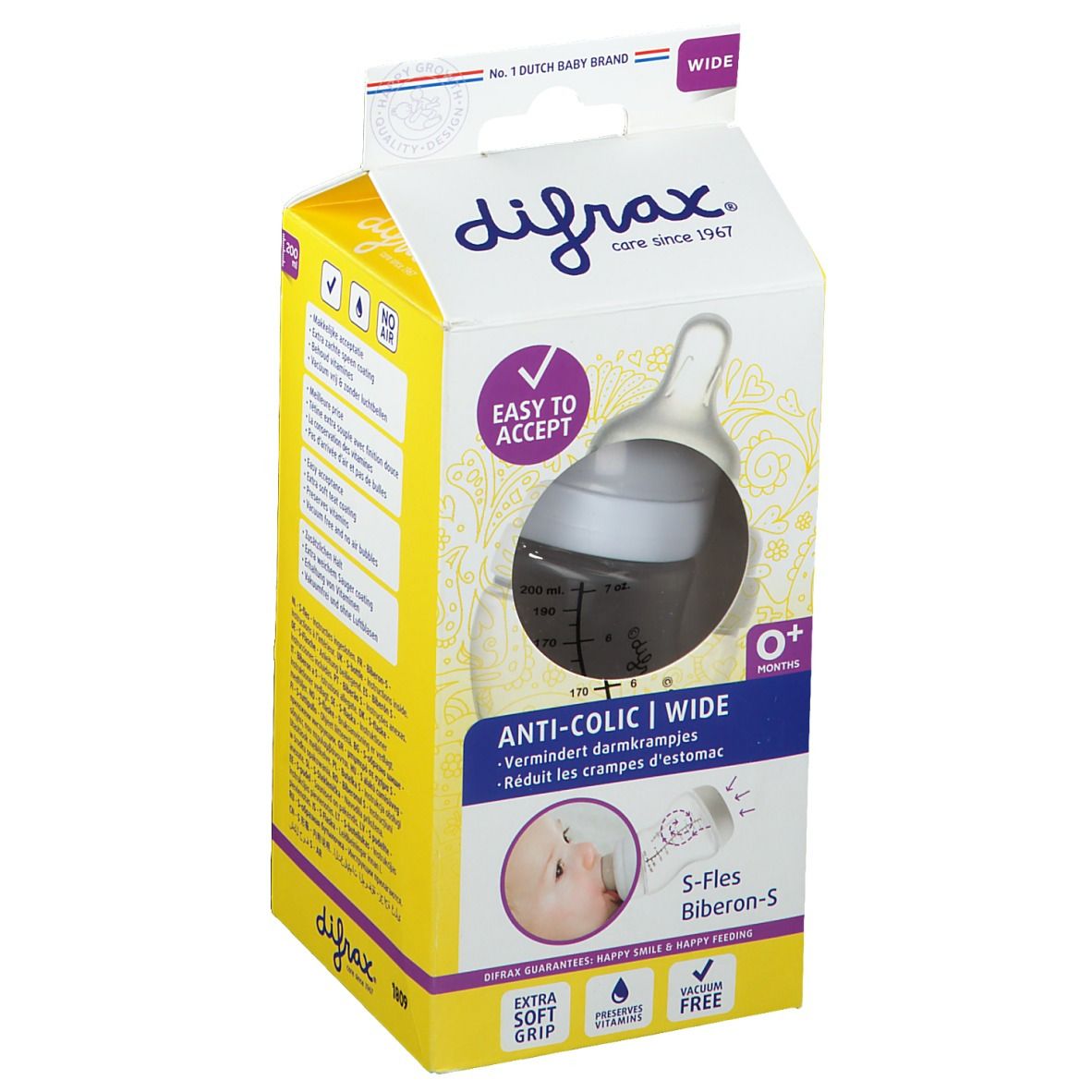 difrax® S-Babyflasche Wide Weiß 200 ml +0m