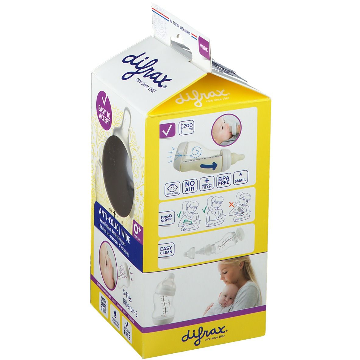 difrax® S-Babyflasche Wide Weiß 200 ml +0m