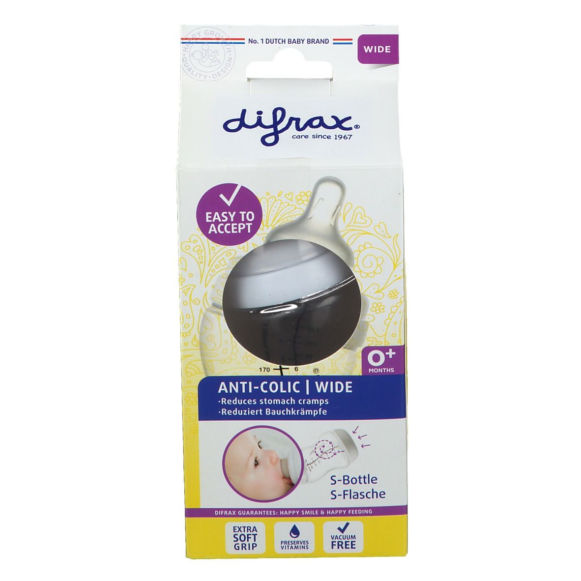 difrax® S-Babyflasche Wide Weiß 200 ml +0m