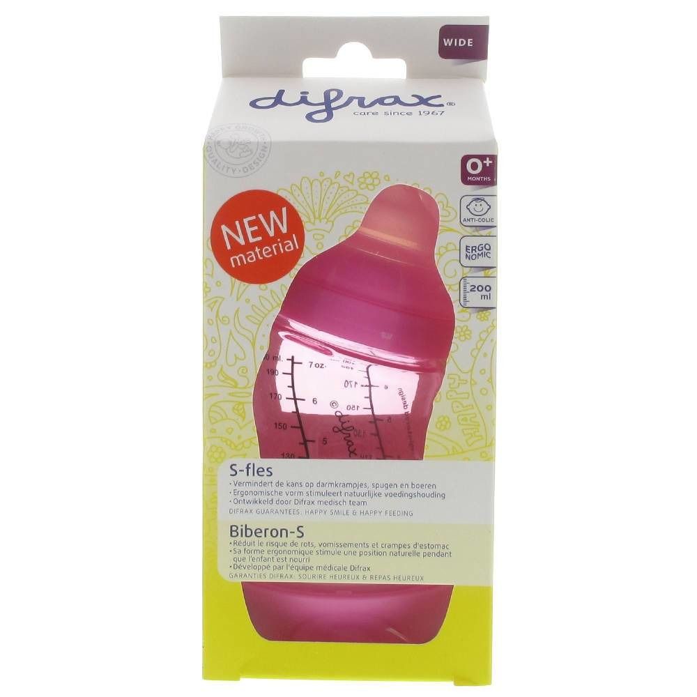 difrax® S-Babyflasche - Wide - Rosa 200 ml +0m