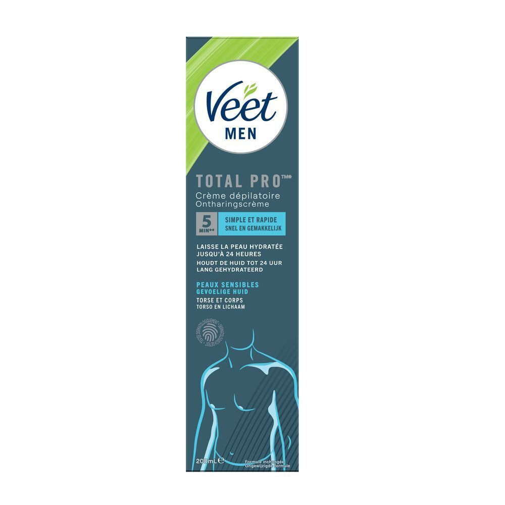 Veet Men Total Pro Enthaarungscreme Tube. Für Männer, einfache und schnelle Anwendung.