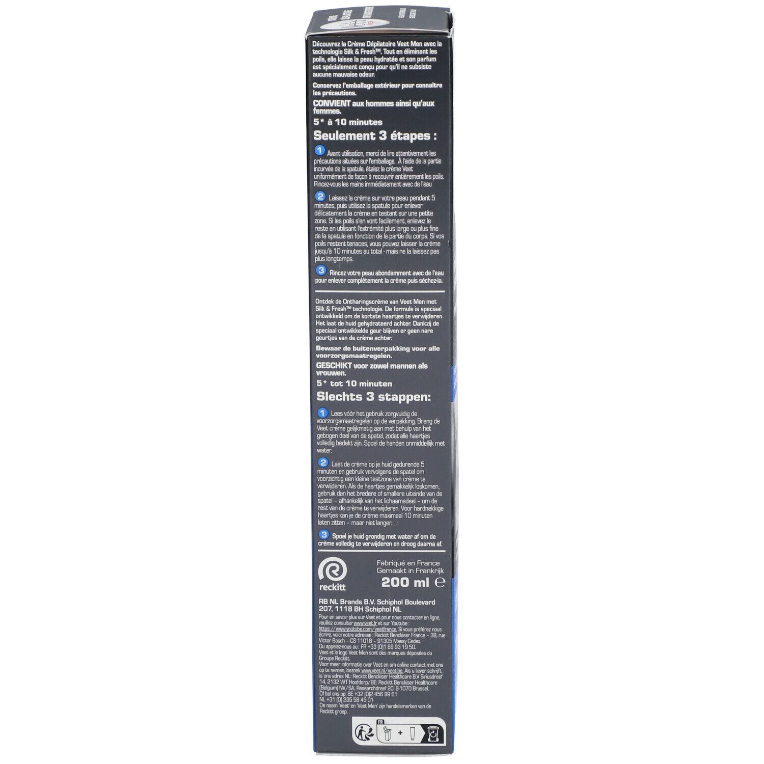 Verpackung mit Anwendungshinweisen und 200 ml Angabe.