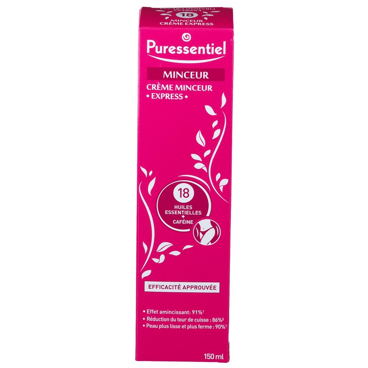 Hohe, pinke Produktverpackung. Zeigt Produktnamen, Inhaltsstoffe und Zertifizierungen. Volumen: 150 ml.