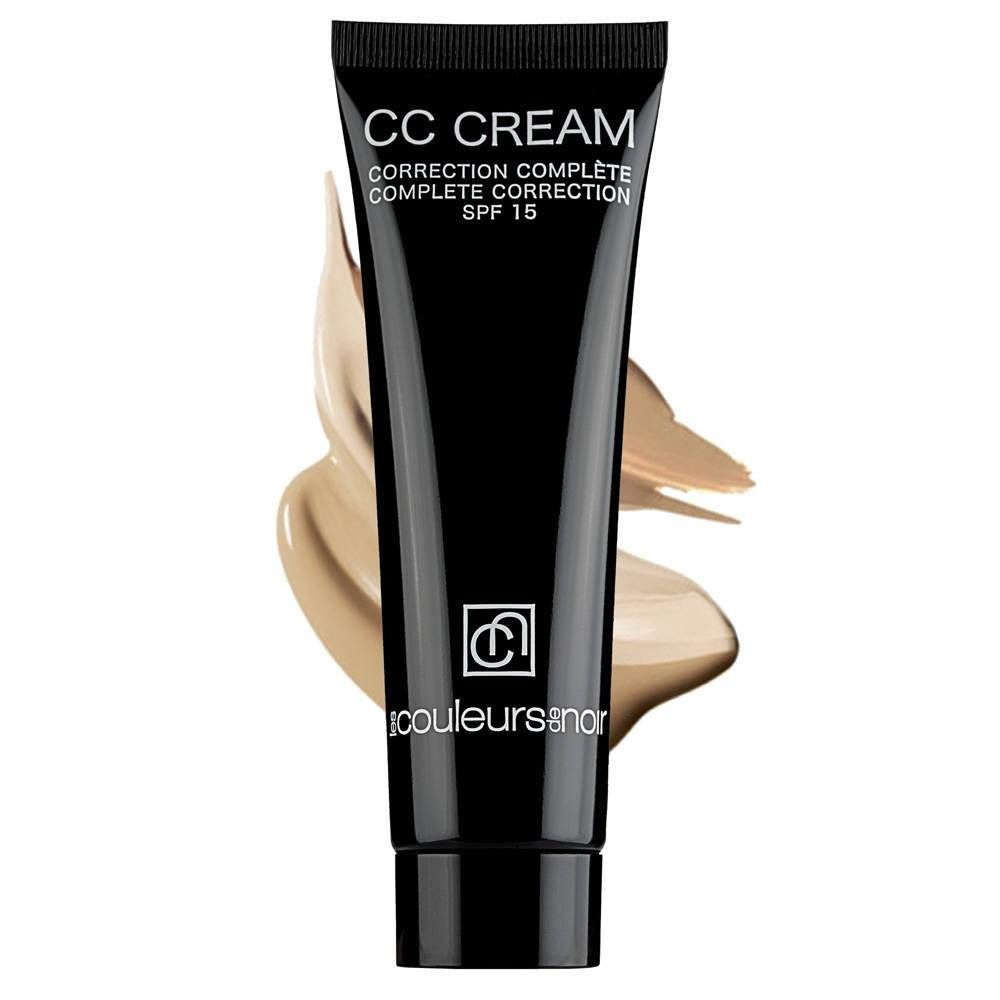 Schwarze Tube mit CC Cream. Text: Correction Complète, SPF 15. Farbton: Naturbeige. Logo: Les Couleurs de Noir.