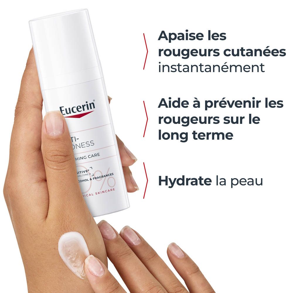 Eucerin Anti-Rougeurs Soin Apaisant application et effets.