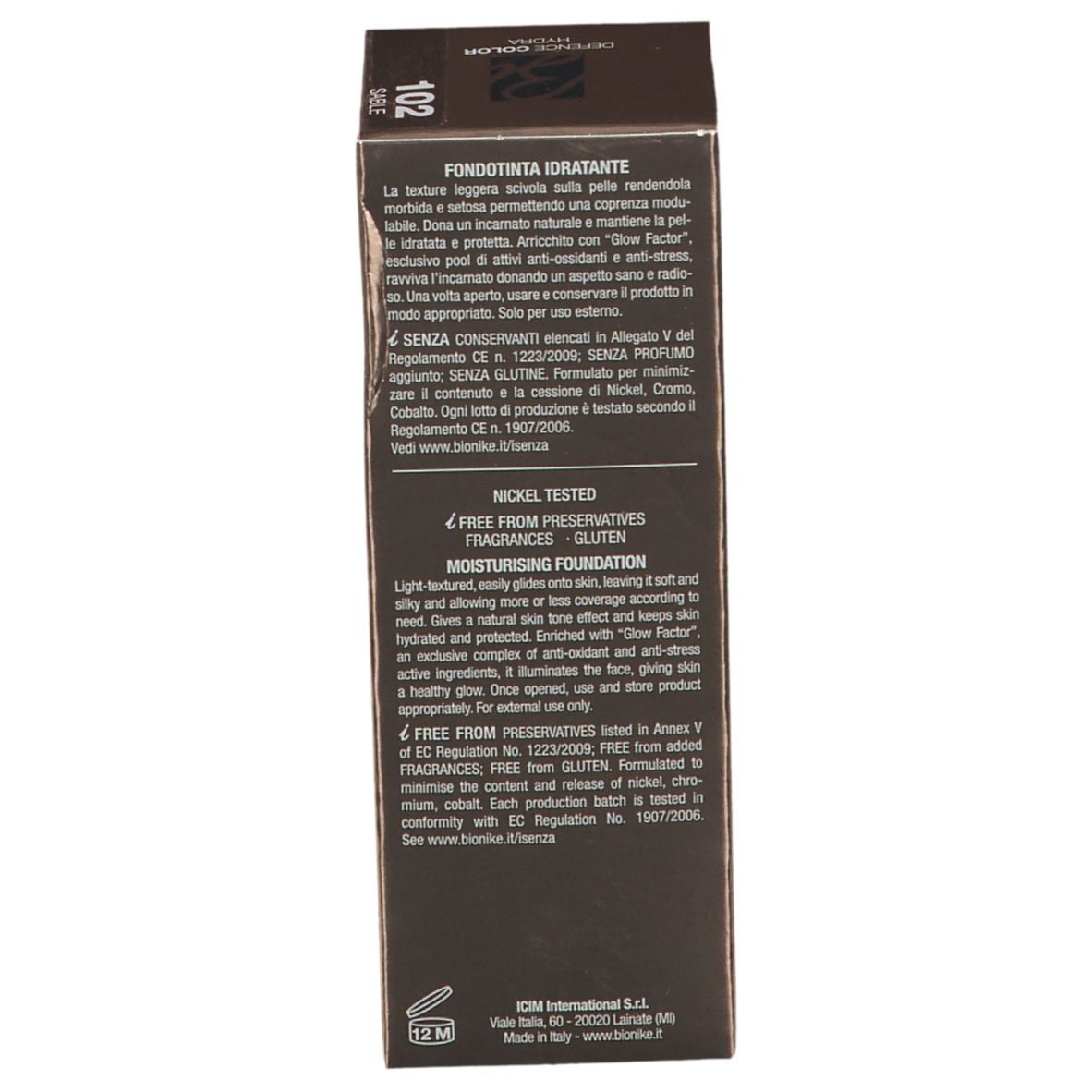 Verpackung mit Produktinformationen. Aufschrift: 102 Sable. Marke: BioNike.