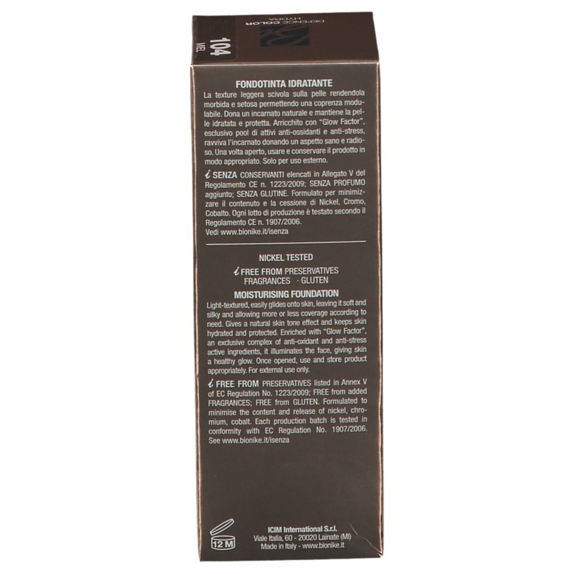 Seite der Verpackung. Textinformationen in mehreren Sprachen. Nickel getestet. Beschreibung.