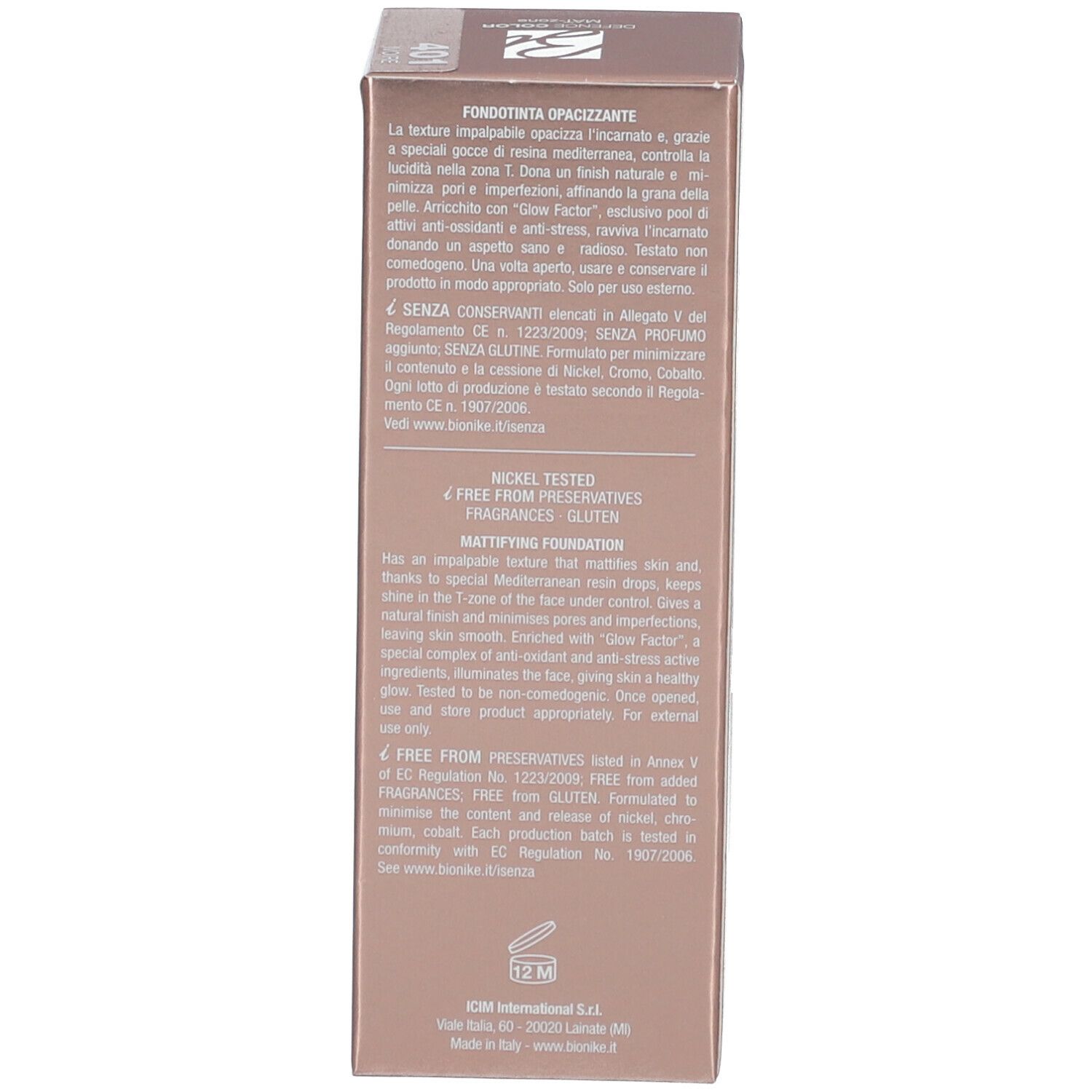 BioNike DEFENCE COLOR MAT-zone Fond de teint matifiant SPF15 401 Ivory