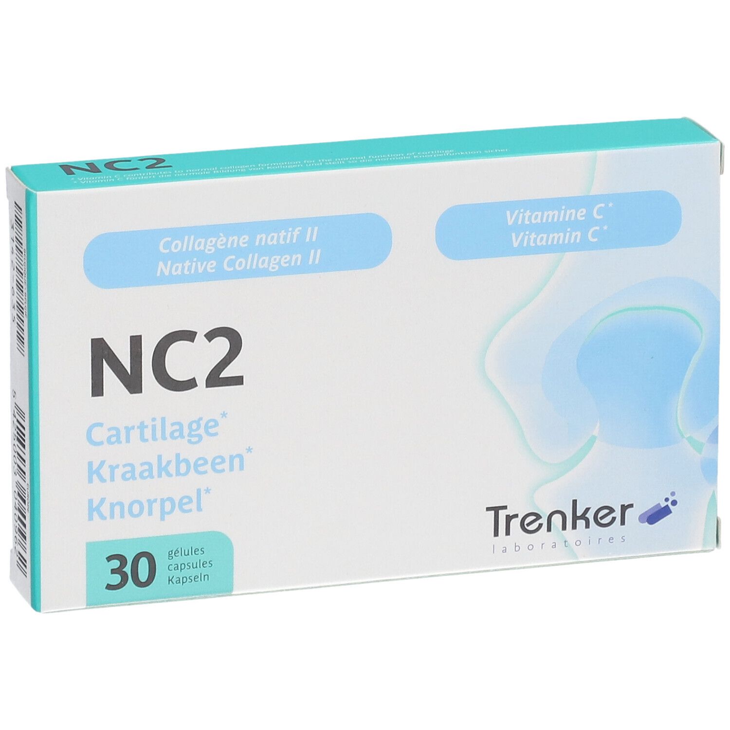 NC2: 10 mg Kollagen Typ II, 12 mg Vitamin C pro Kapsel. Hergestellt in Belgien.