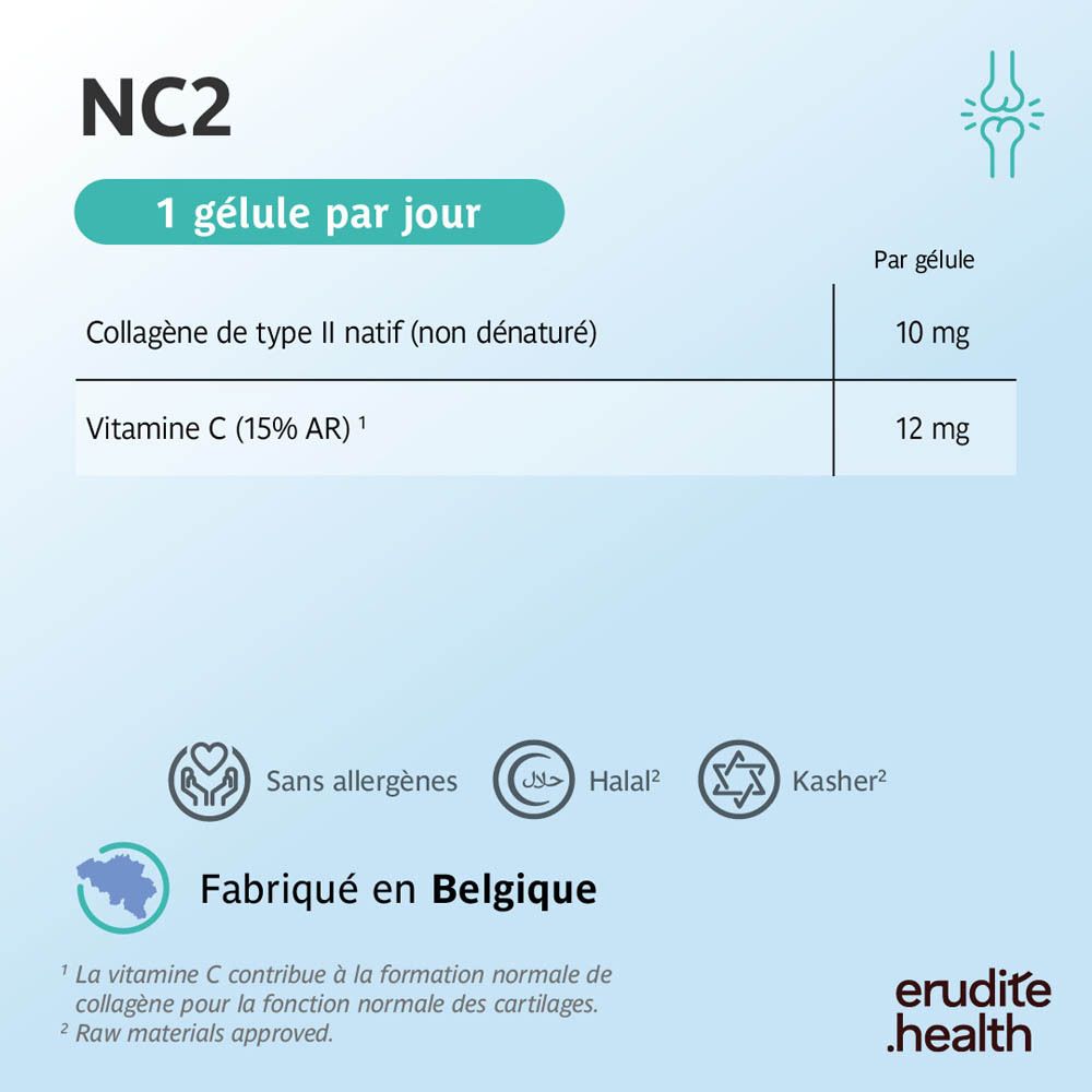 Emballage NC2 Cartilage 90 gélules, Collagène natif II, Vitamine C.