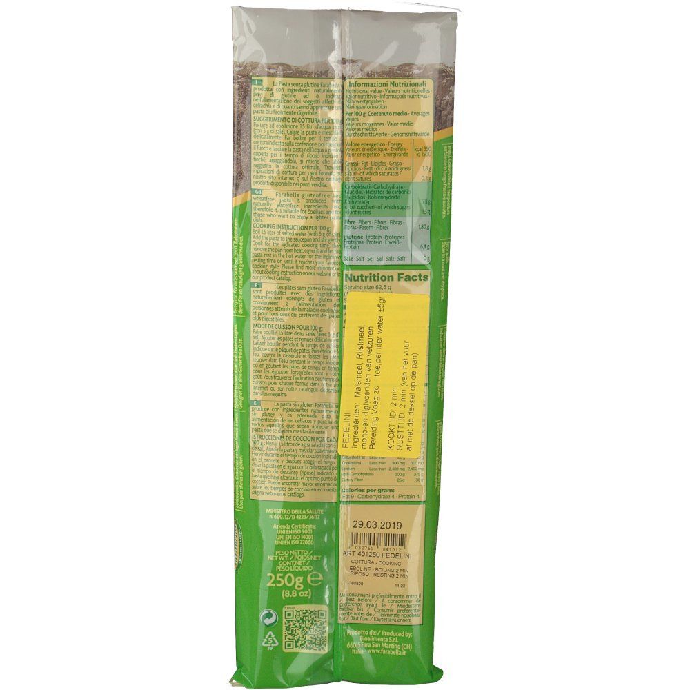 Farabella Fedelini Pâtes Sans Gluten 250 g