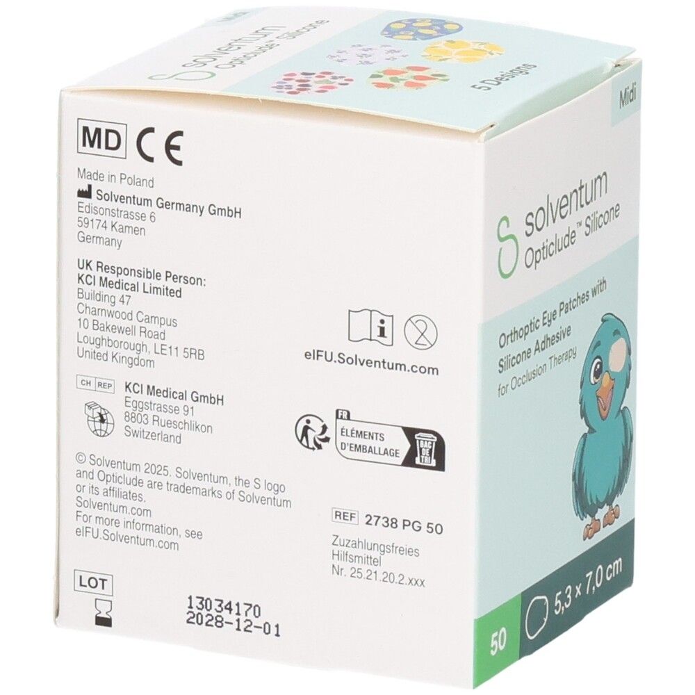 Solventum Opticlude Silicone Orthoptic Eye Patches, 50 Stück, 5,3 x 7,0 cm.