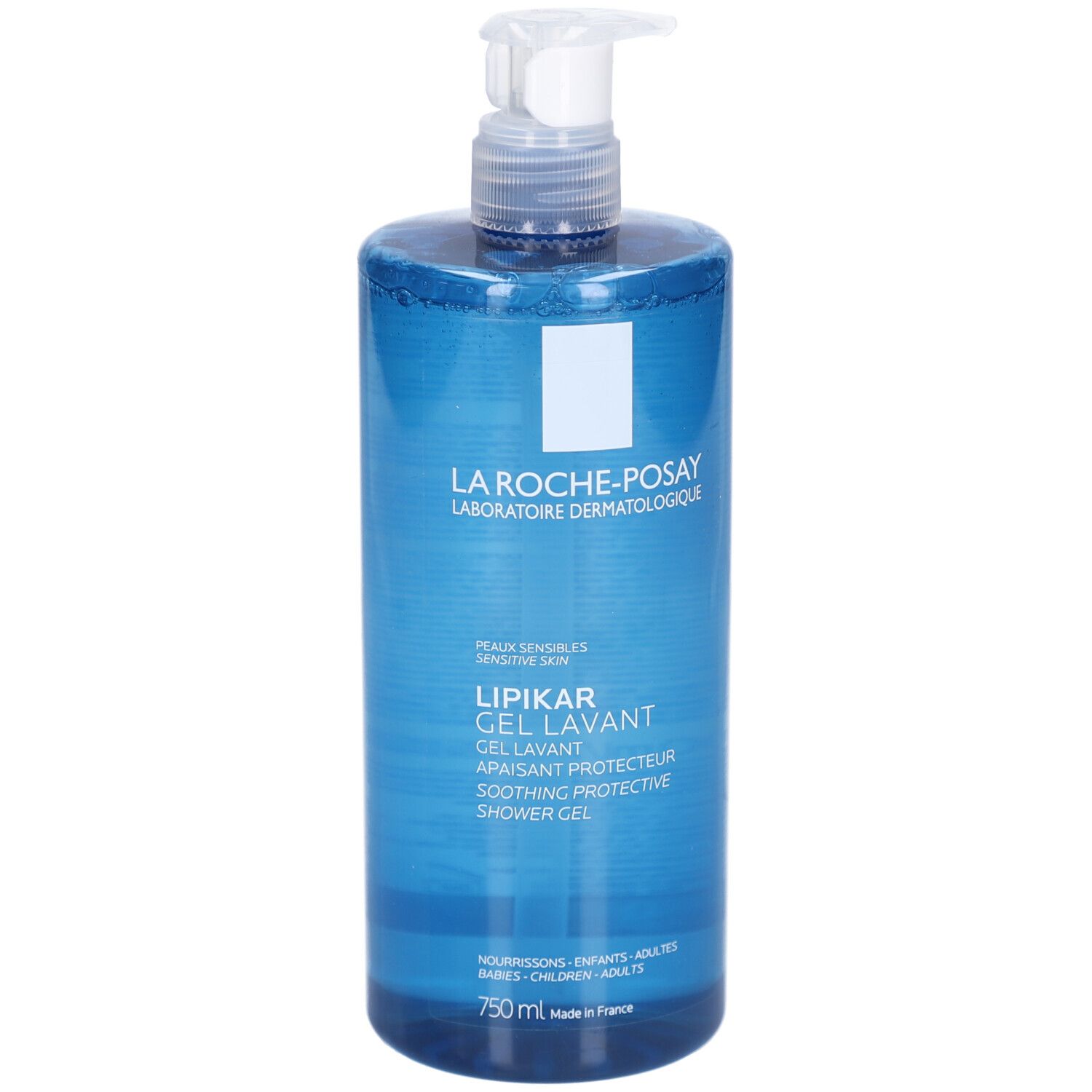 Blauwe Flasche La Roche-Posay Lipikar Gel Lavant. Mit Spender. 750 ml.