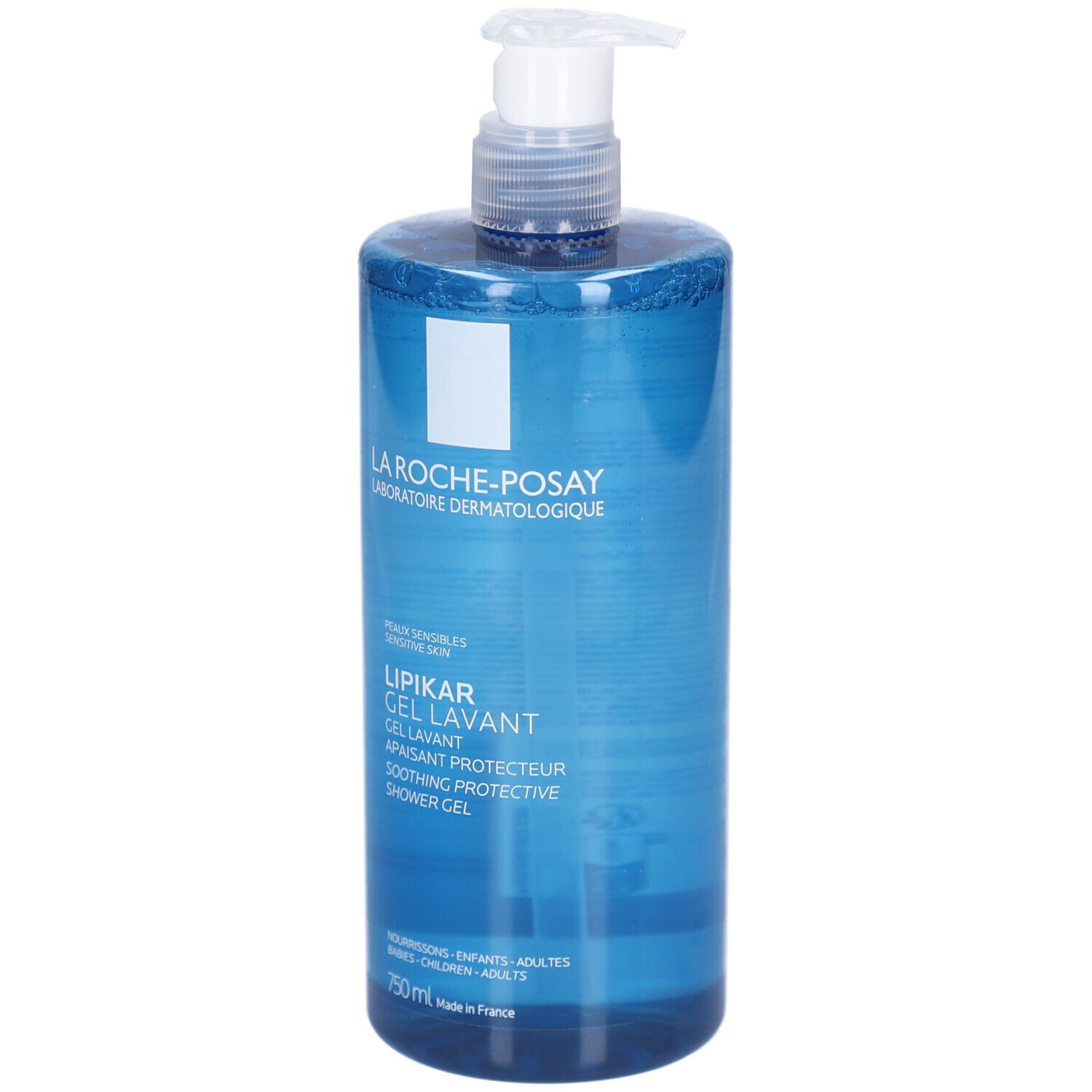 Blauwe Flasche La Roche-Posay Lipikar Gel Lavant. Mit Spender. 750 ml.