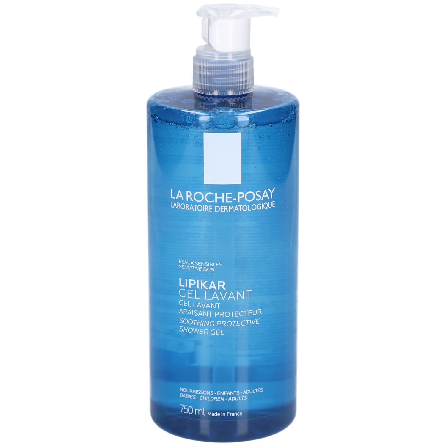 Blauwe Flasche La Roche-Posay Lipikar Gel Lavant. Mit Spender. 750 ml.
