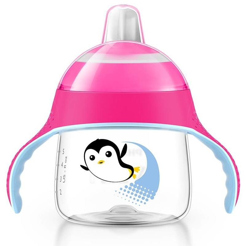 Avent Tasse à bec Anti-fuite Pingouin Rose +6 mois 200 ml