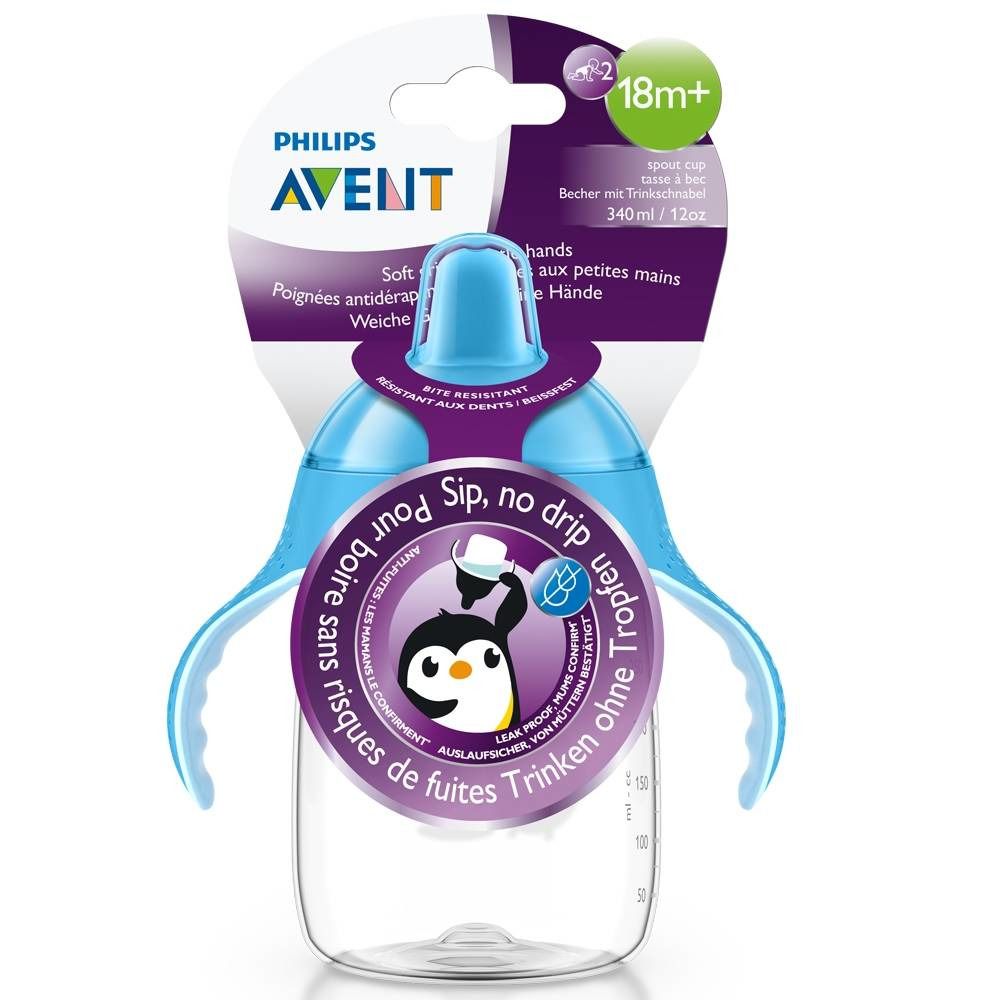 Avent Tasse à bec Anti-fuite Pingouin Bleu +18 mois 340 ml