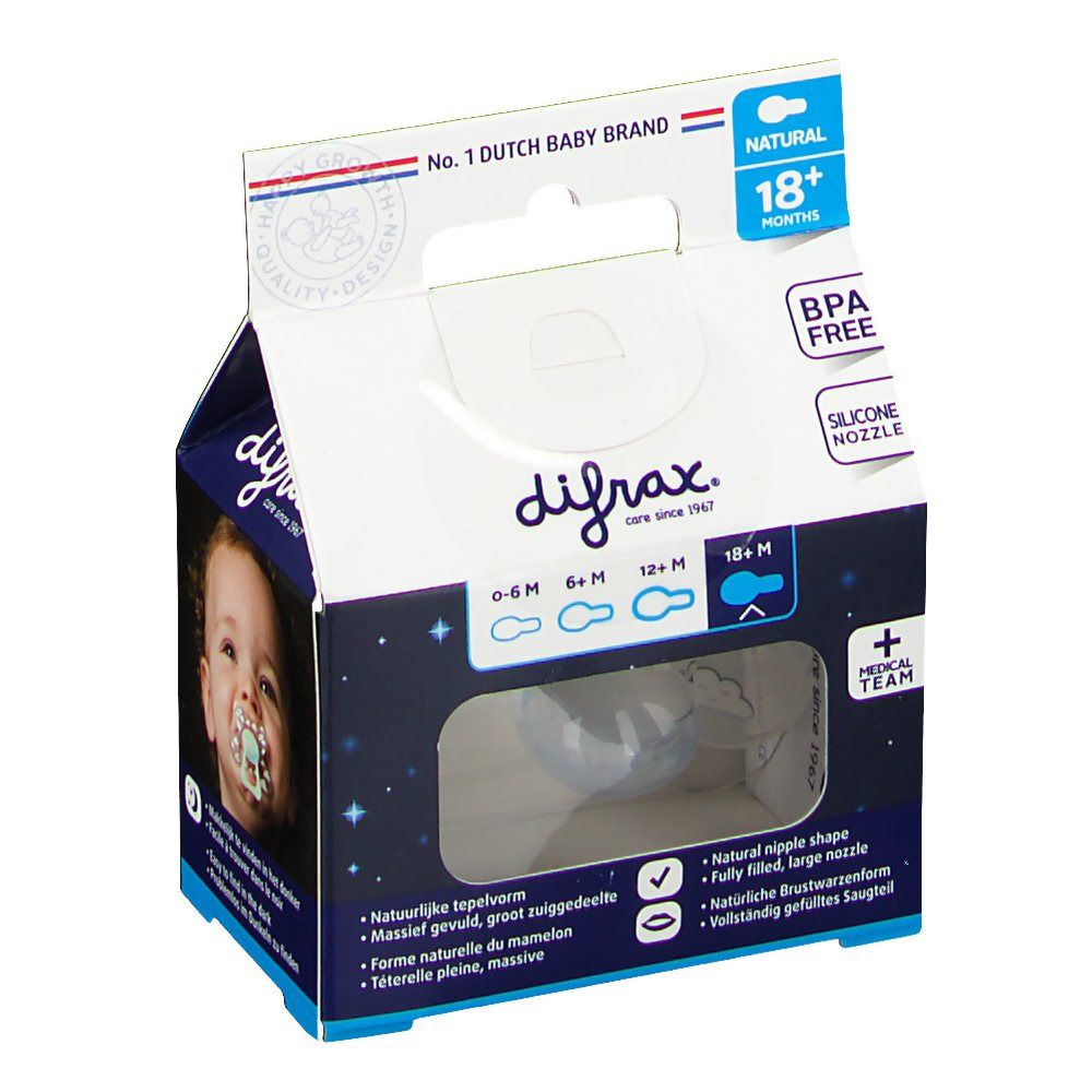 difrax® Schnuller - Natural - Glow in the Dark +18 Monate