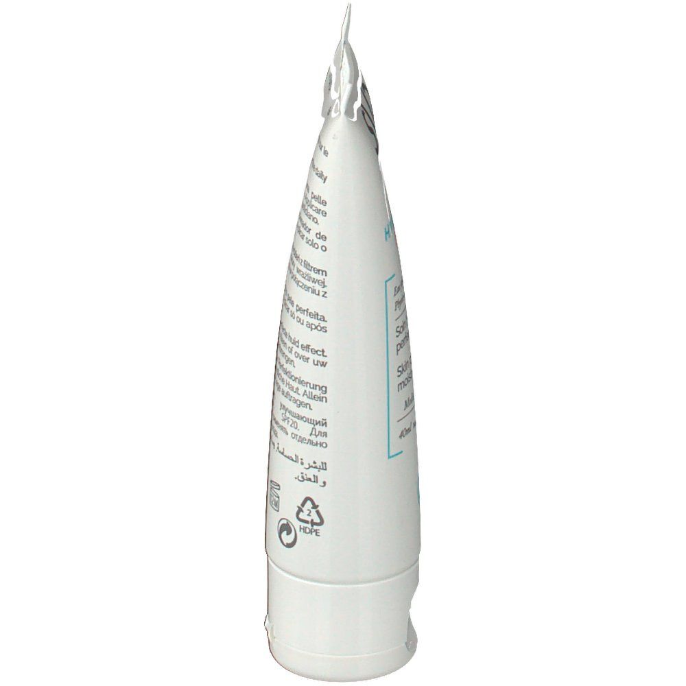 Seitenansicht des Tubes SVR HYDRALIANE BB Creme SPF20 Mittel. Weißes Tube mit Text. Enthält 40ml.