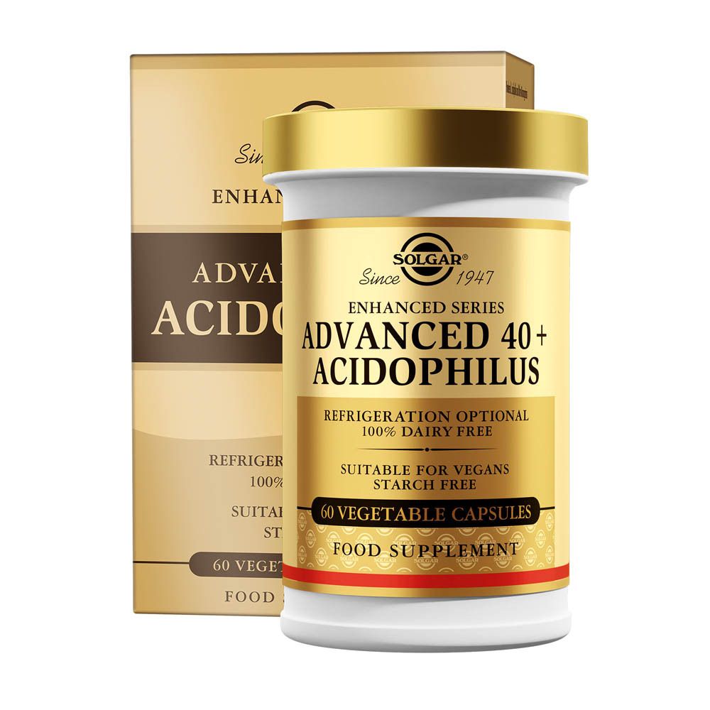 Solgar Advanced 40+ Acidophilus. Flacon. 60 gélules. 100% sans produits laitiers. Convient aux végétaliens.