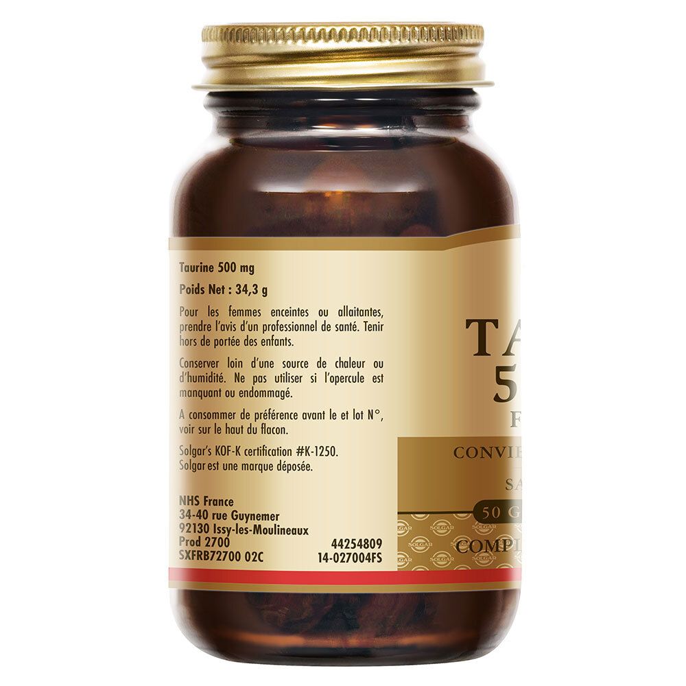 Rückseite der Flasche. Etikett mit Informationen zu Taurin, Gewicht, Inhaltsstoffen und Herstelleradresse.