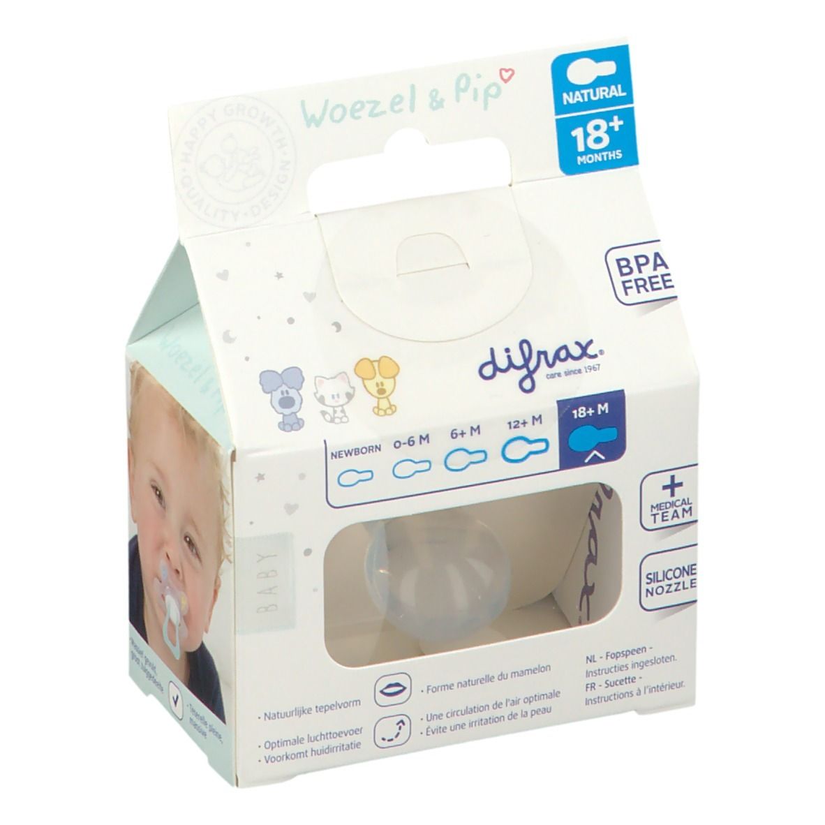 Difrax® Sucette Natural Woezel & Pip +18 mois