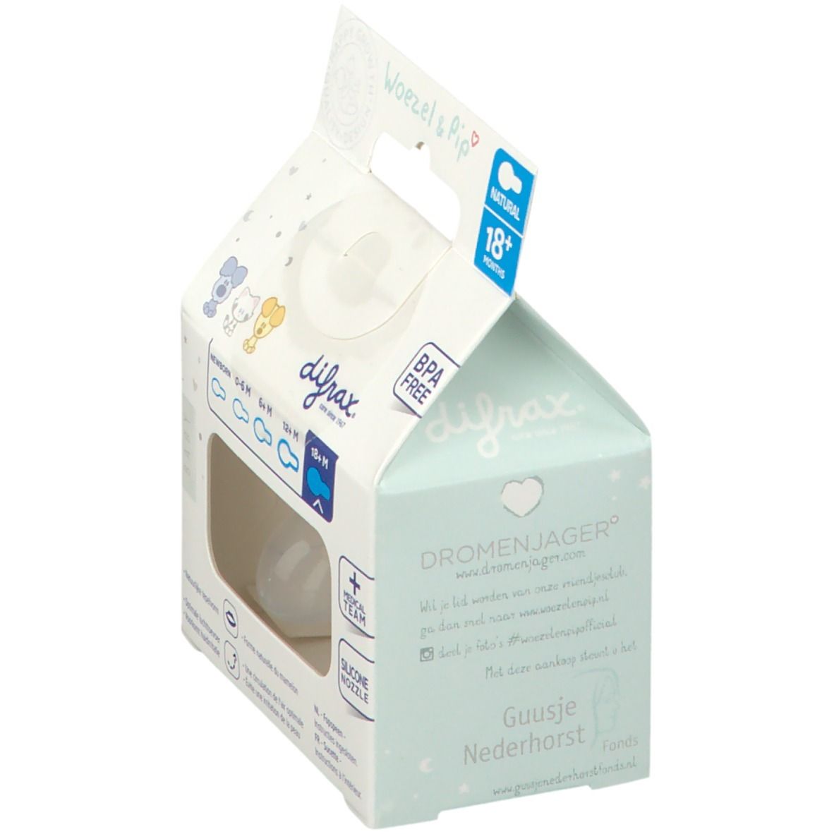 Difrax® Sucette Natural Woezel & Pip +18 mois