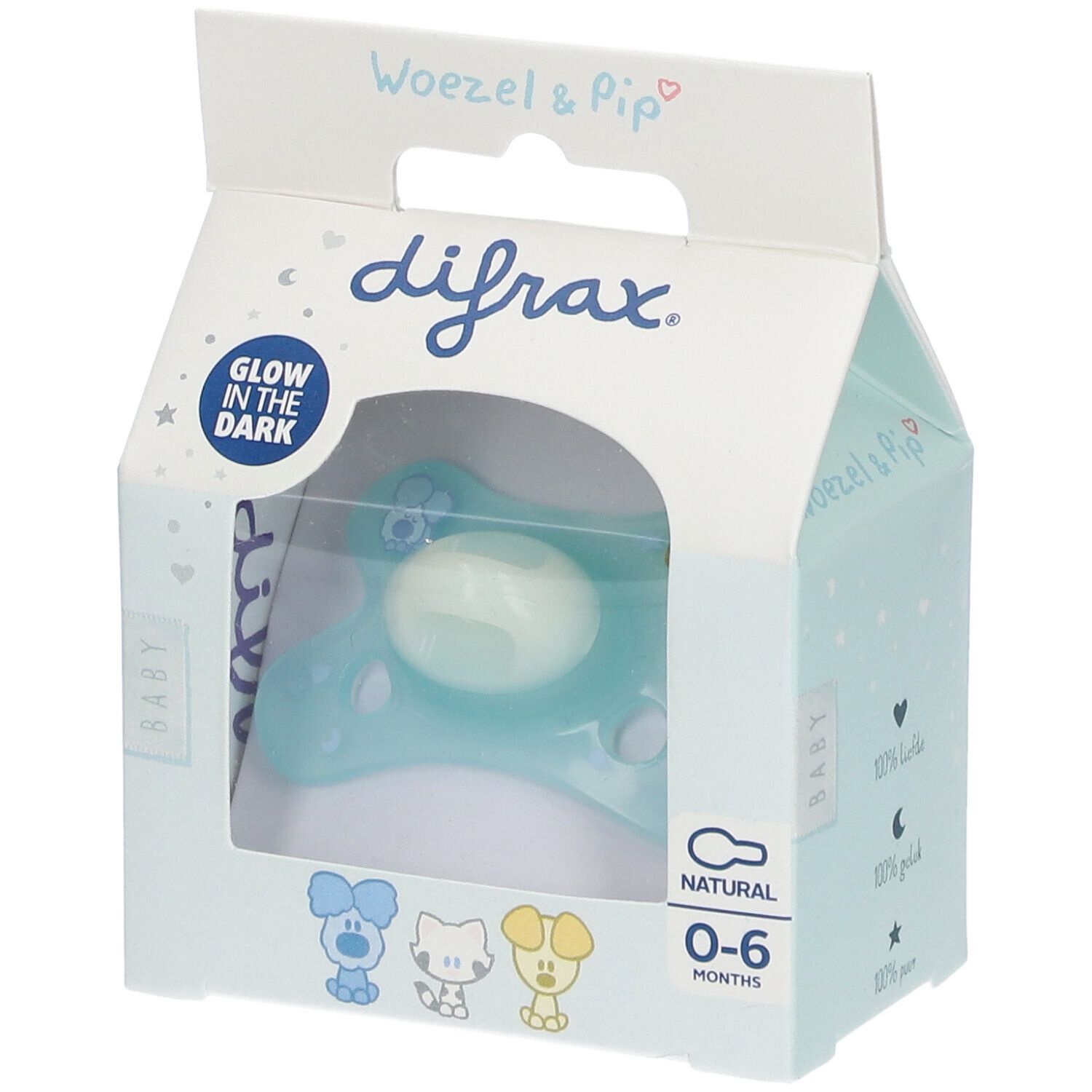 Difrax® Schnuller Natural Woezel & Pip 0-6 Monate