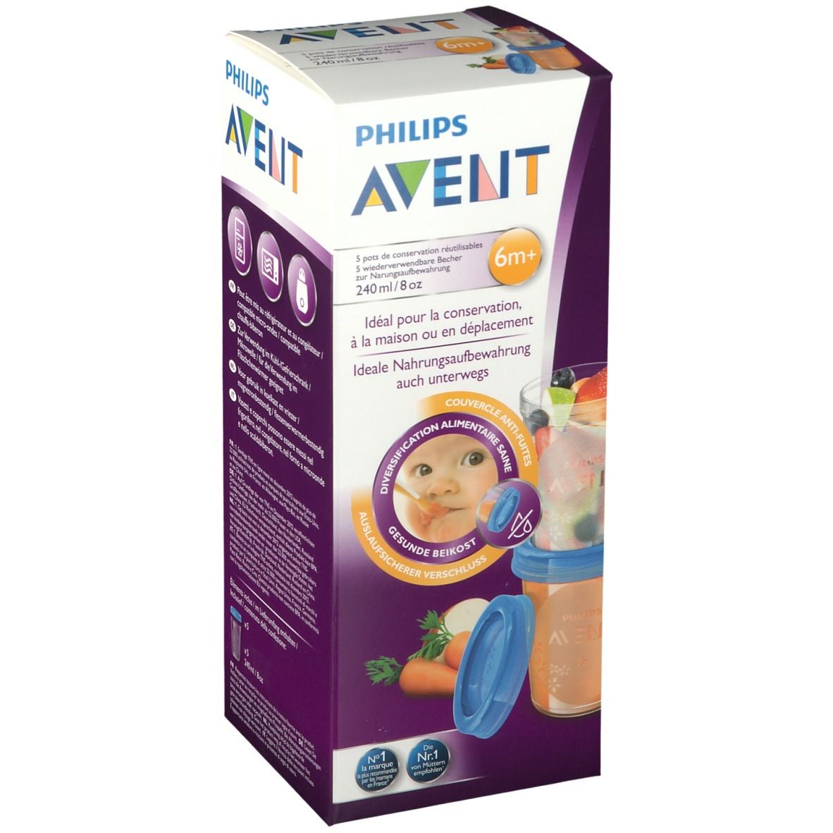 Philips Avent 5 pots de conservations réutilisables 240 ml
