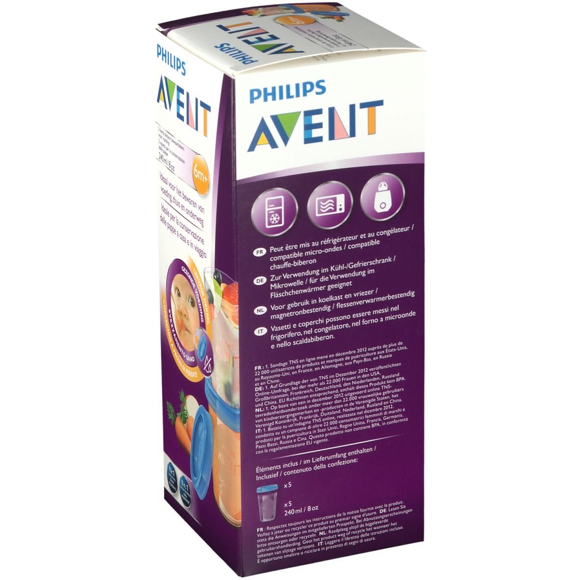 Philips Avent 5 pots de conservations réutilisables 240 ml