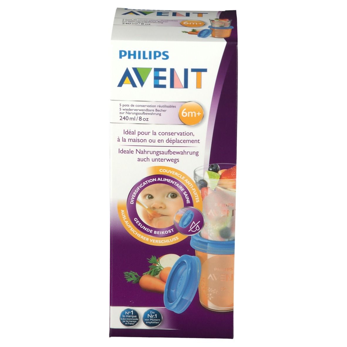 Philips Avent 5 pots de conservations réutilisables 240 ml