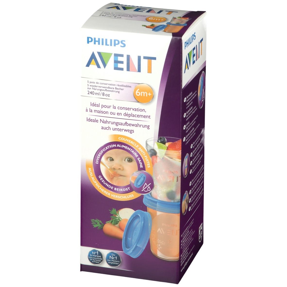 Philips Avent 5 pots de conservations réutilisables 240 ml