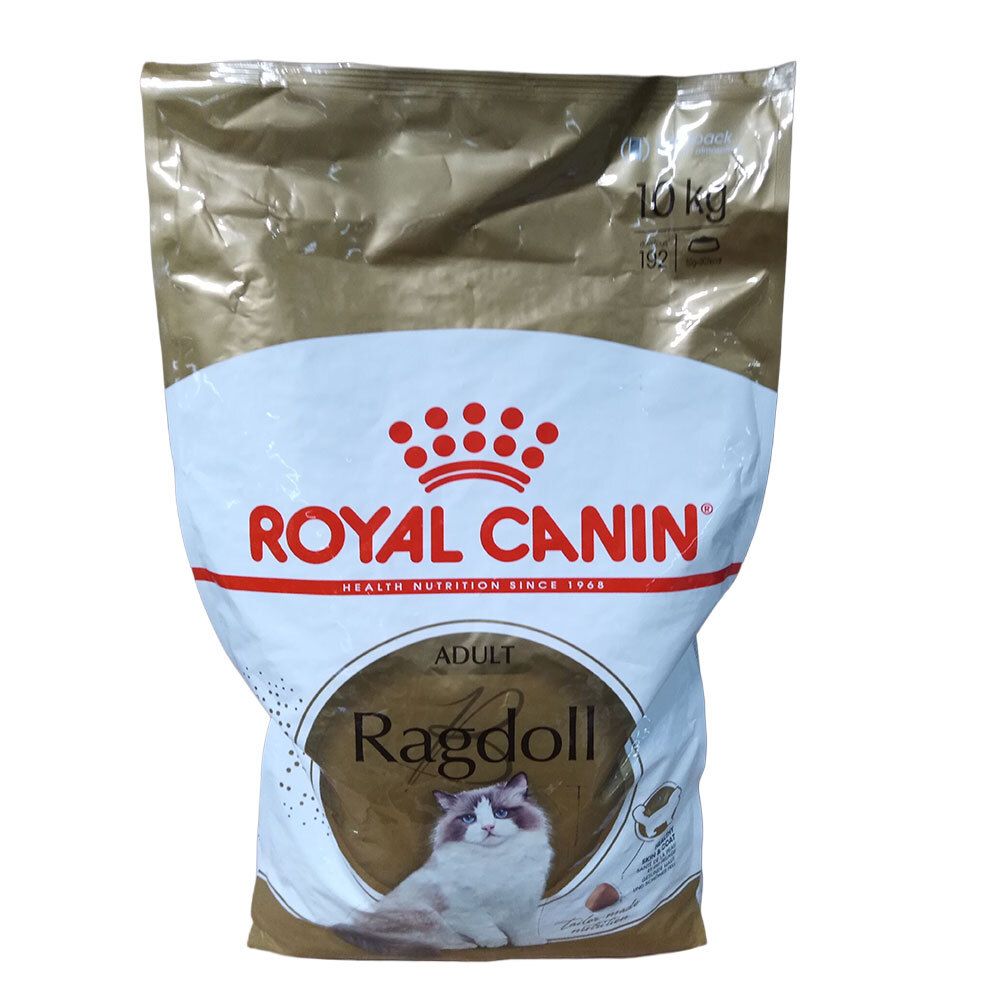 Royal Canin Ragdoll Adult Trockenfutter, 10 kg Beutel mit Bild einer Ragdoll-Katze.