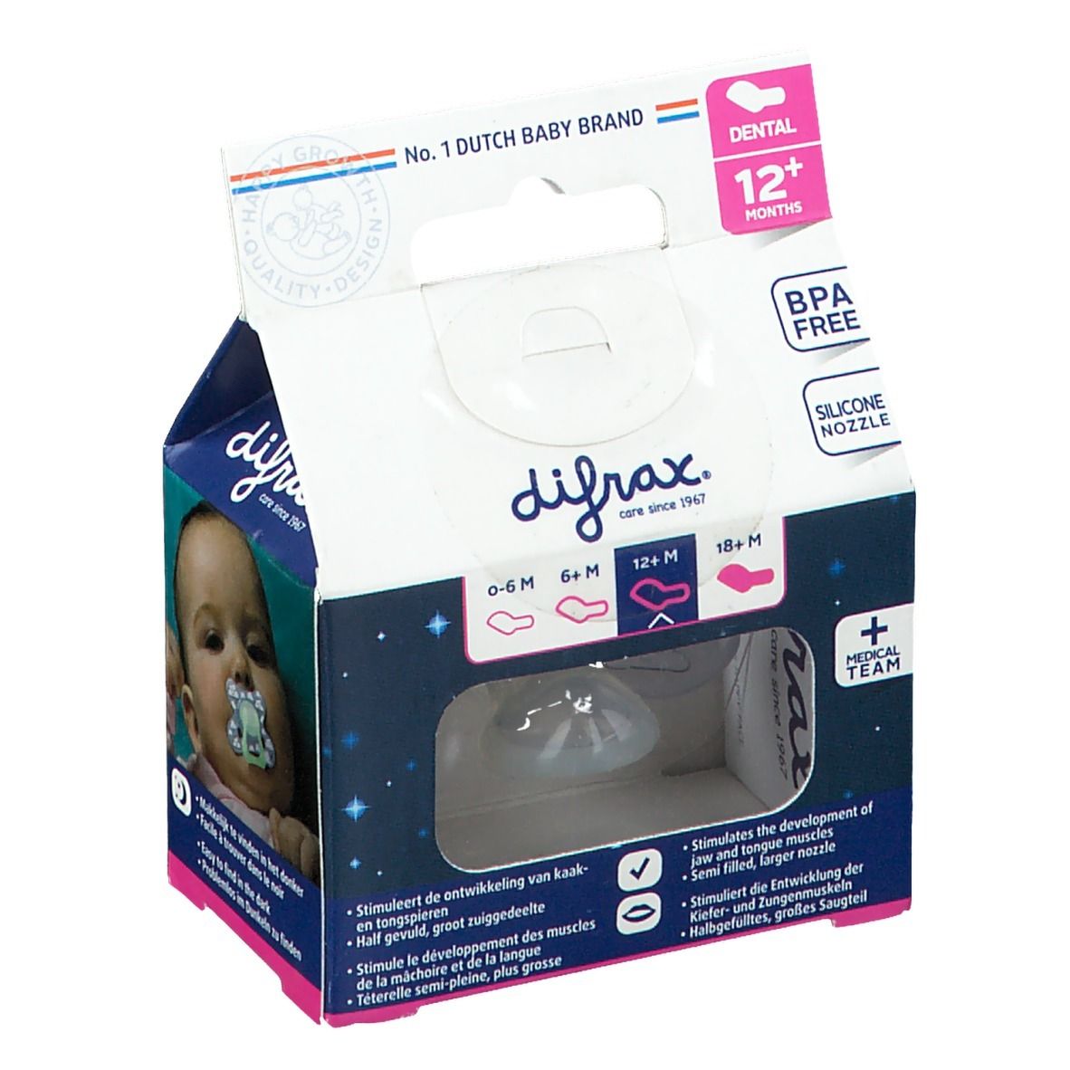 Difrax® Sucette dental nuit +12 Mois