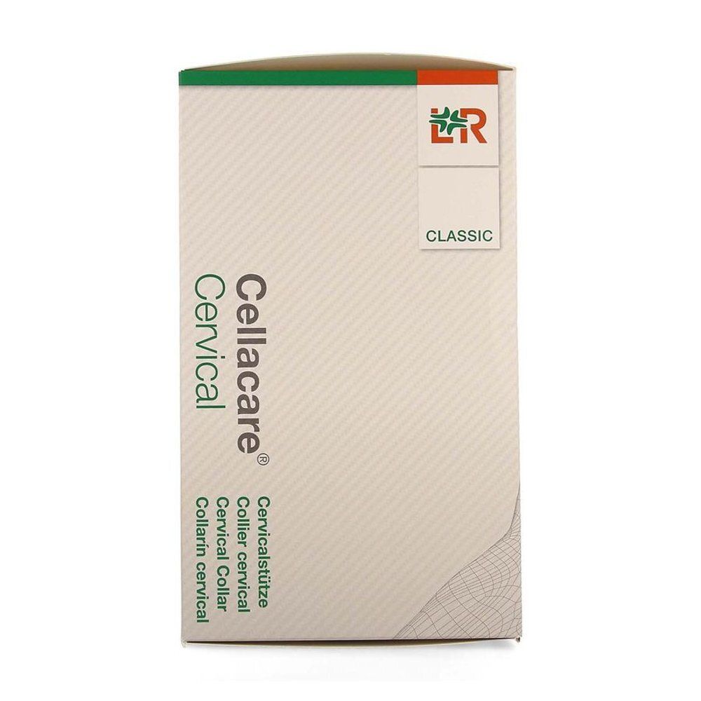 Emballage Cellacare Cervical Classic. Vue verticale. Texte : Soutien cervical, Collier cervical, Collarin cervical.