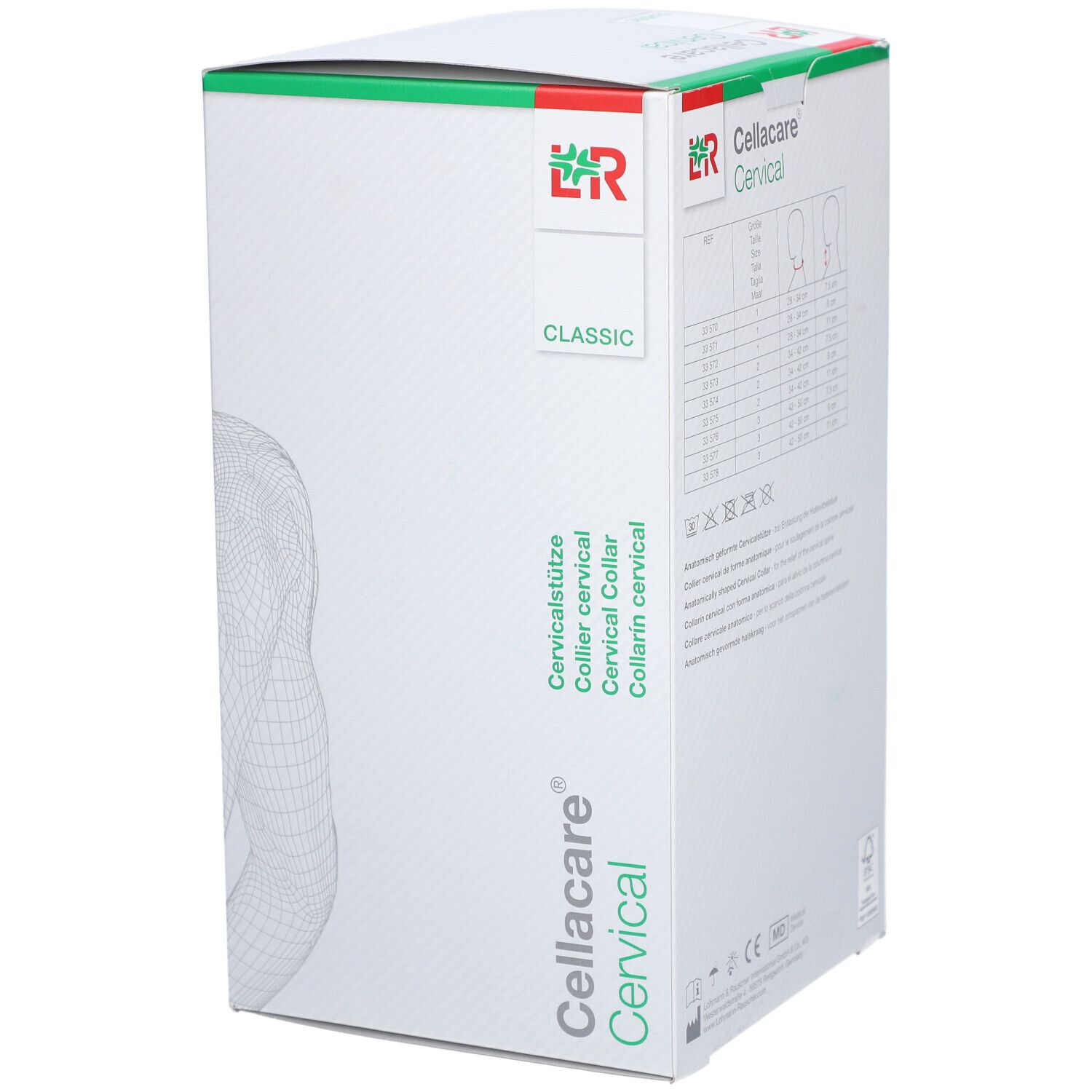 Cellacare Cervical Classic. Emballage. Texte Cellacare Cervical et logo. Texte Classic.