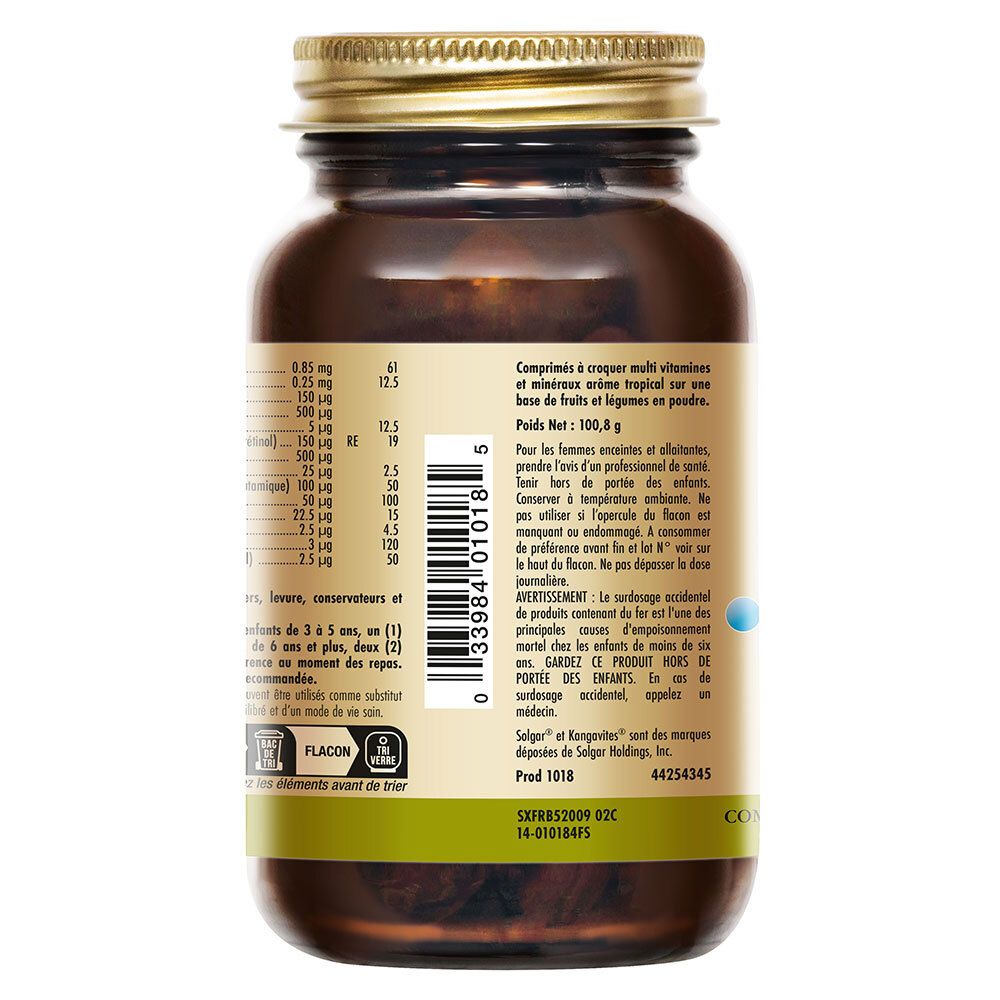 Rückseite einer braunen Glasflasche. Etikett mit Nährwertangaben und Text in französischer Sprache.