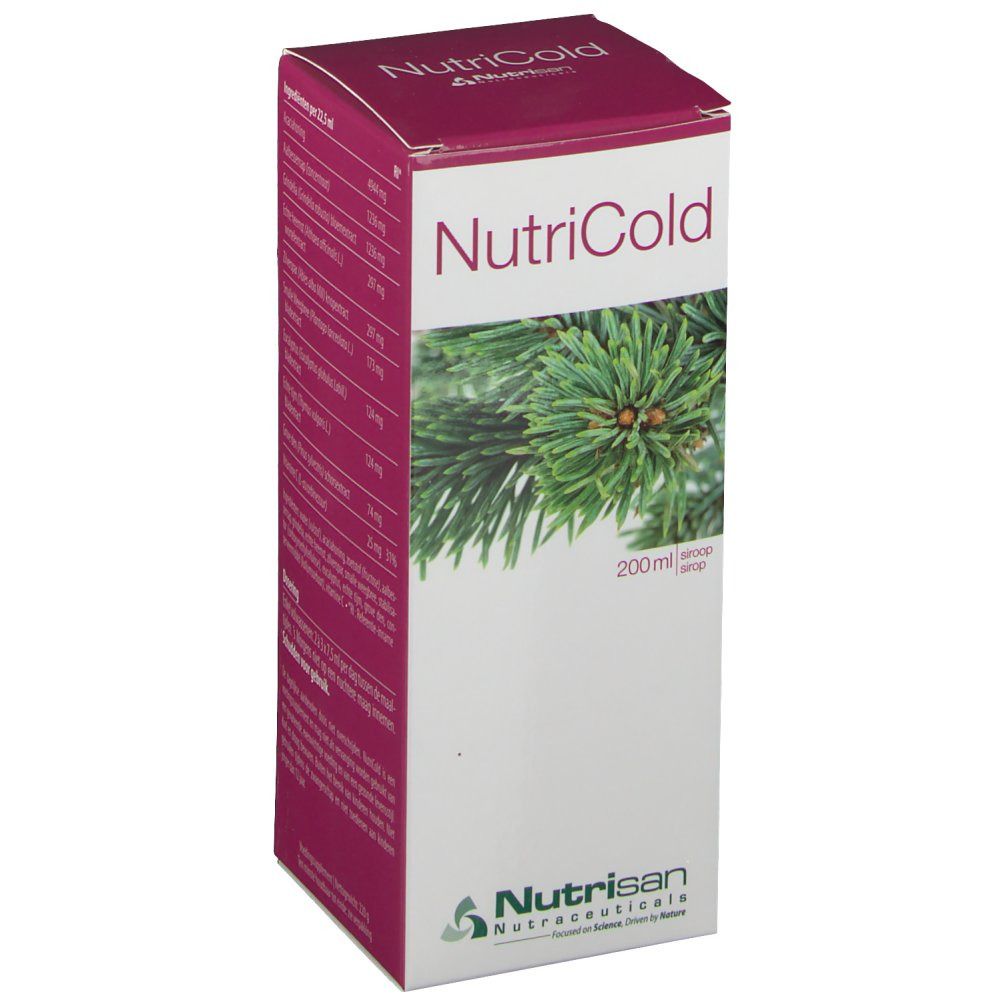 Boîte NutriCold avec logo et illustration de branche de pin. Contenance 200 ml.