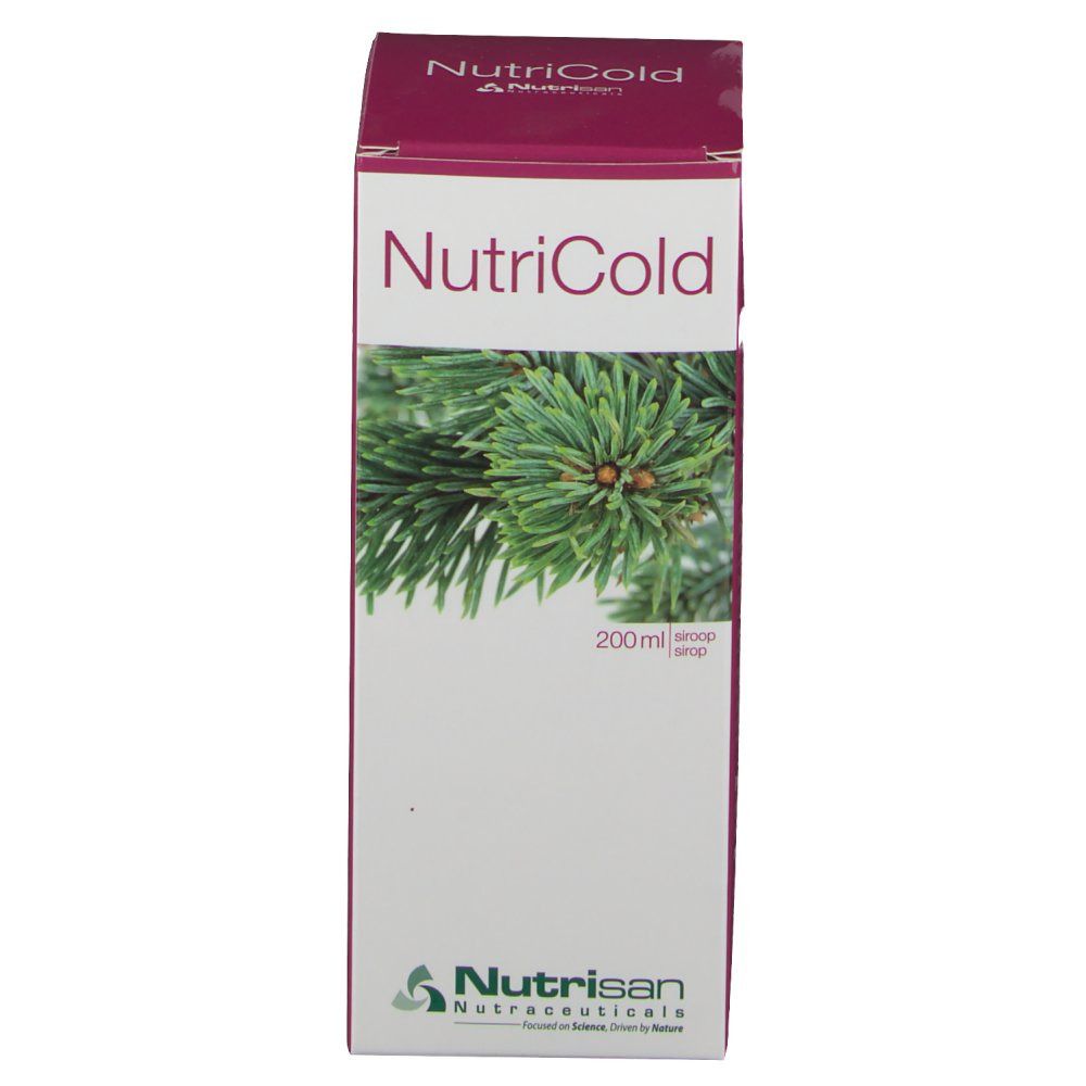 Boîte NutriCold avec logo et illustration de branche de pin. Contenance 200 ml. Nom et marque visibles.