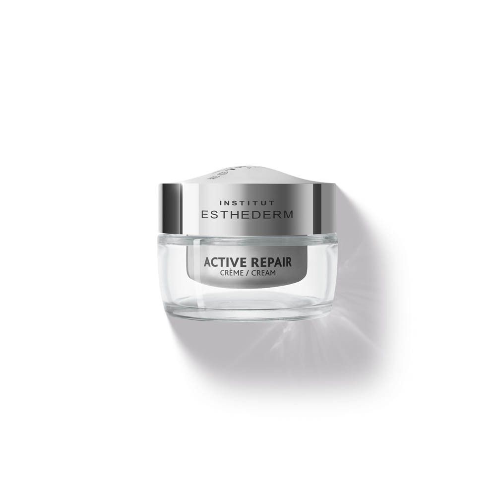 Pot de crème avec couvercle. Inscription: INSTITUT ESTHEDERM, ACTIVE REPAIR, Crème/Cream. Ombre.