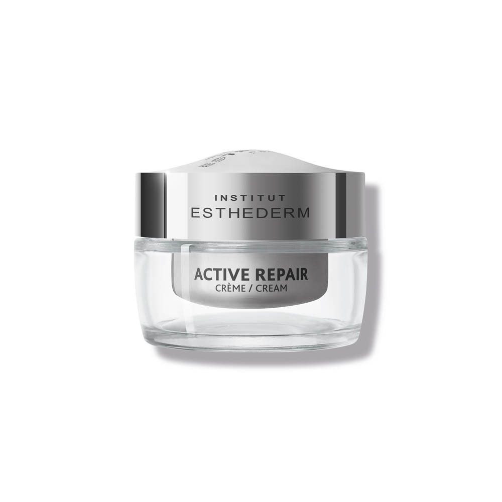 Pot de crème avec couvercle. Inscription: INSTITUT ESTHEDERM, ACTIVE REPAIR, Crème/Cream. Ombre.
