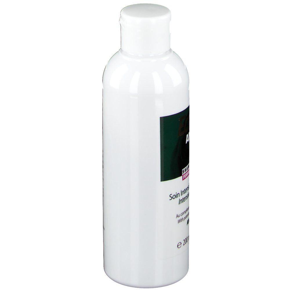 Ecrinal ANP 2+ Shampoo Frau. Weiße Flasche mit grünem Etikett. Text: Soin Intensif des Cheveux.