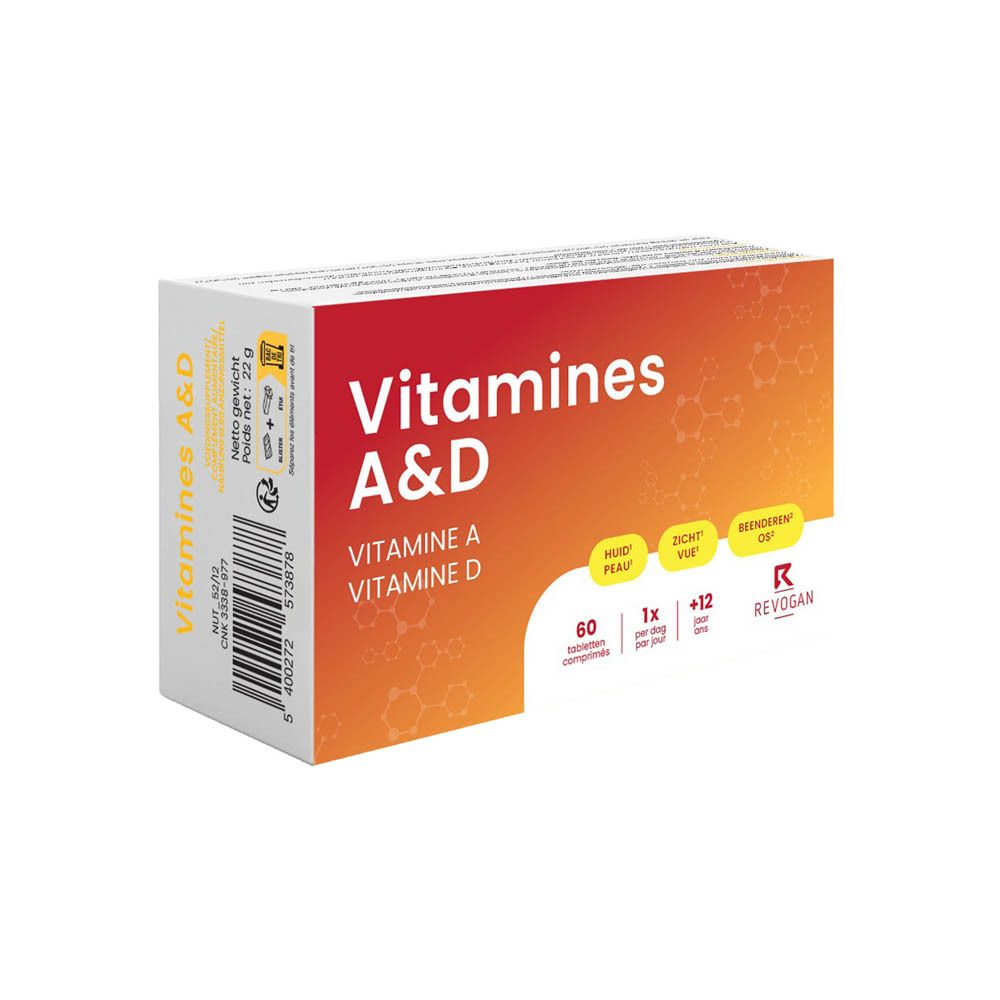 Vitamin A&D-Schachtel, Ansicht von der Seite. Aufschrift: Vitamine A&D.