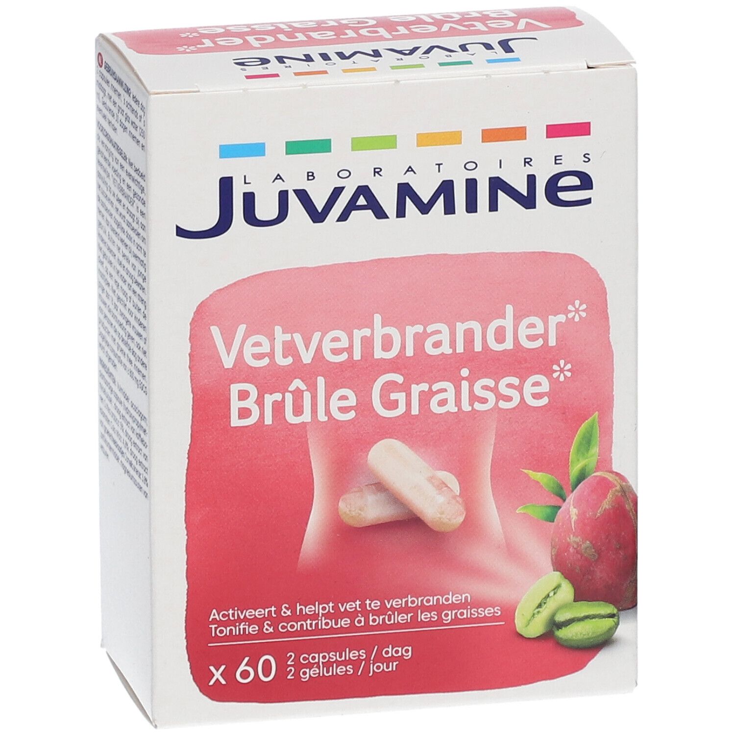 Boîte Juvamine Vetverbrander* Brûle Graisse*. 60 gélules. Capsules et fruits.