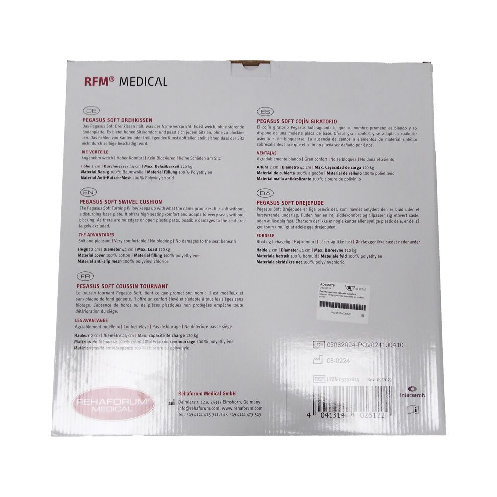Verpackung mit Produktinformationen. Text in Deutsch, Englisch, Italienisch und Französisch. RFM MEDICAL Logo.